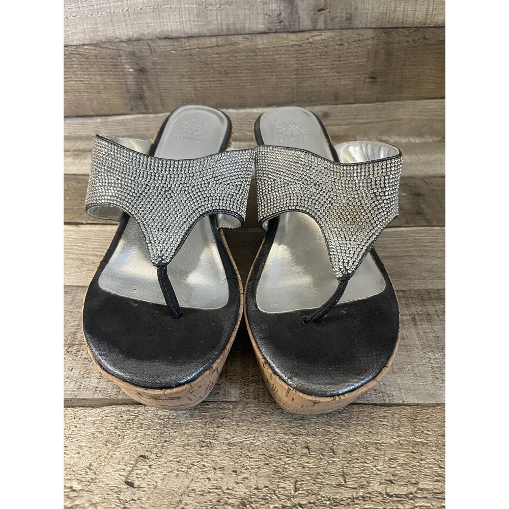 Yellow Box Rhinestone Cork Wedge Sandals Size 10